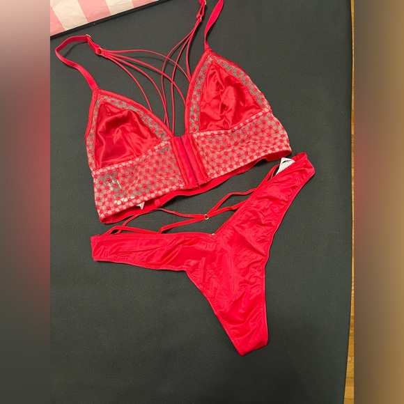 RARE  $9̶5̶ Victoria’s Secret Sexy Strappy Red Satin and Mesh Longline set - Picture 2 of 6
